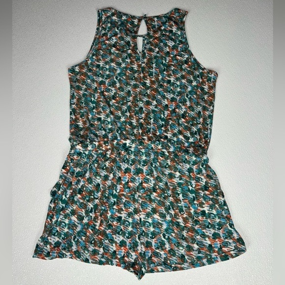 NWT BCBGMAXAZRIA Printed Keyhole-Cutout Woman Romper Sea-Sha-La-La Green Size S - Picture 4 of 11